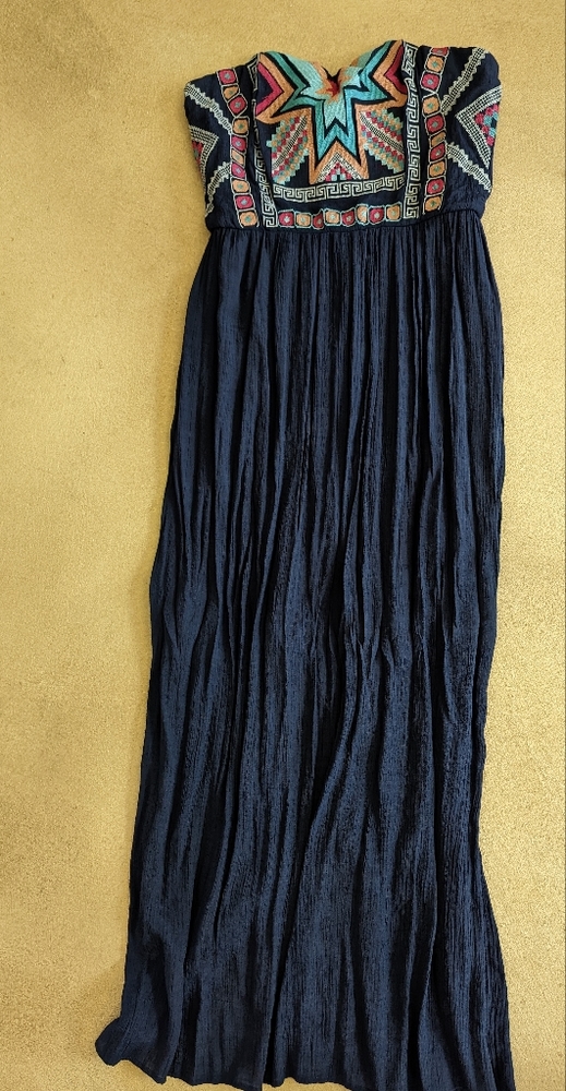 Aztec print Strapless Maxi Dress with slits